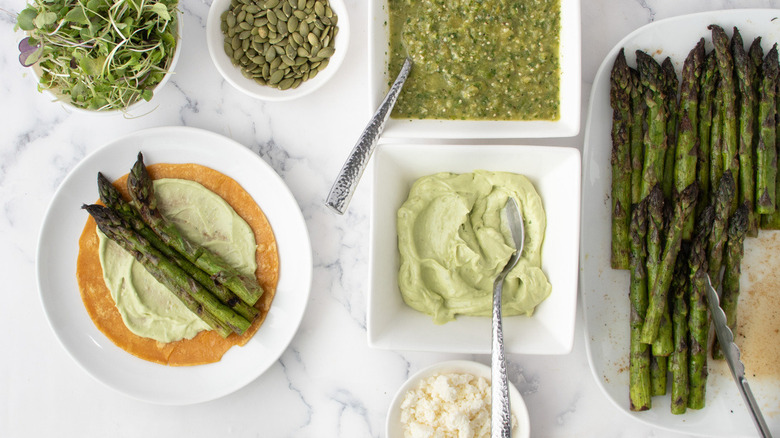 corn tortilla with asparagus spears