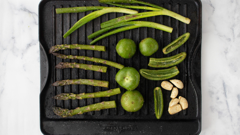 green vegetables on grill pan