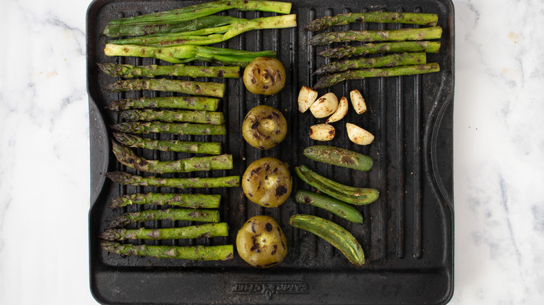 green vegetables on grill pan