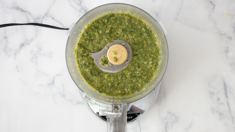 green salsa in food processor