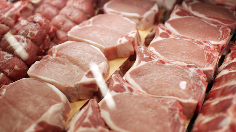 pork chops in butcher case