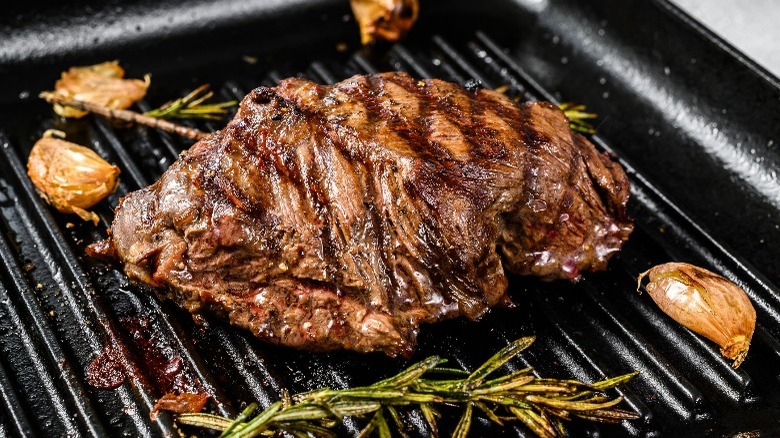 Flat iron steak on grill pan