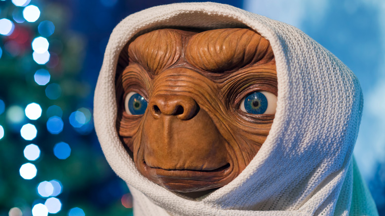 Sculpture of E.T.'s character in white blanket