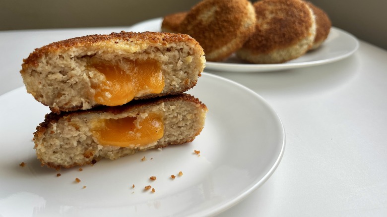 chicken patty on white plate