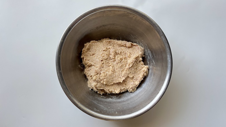 ground meat in metal bowl