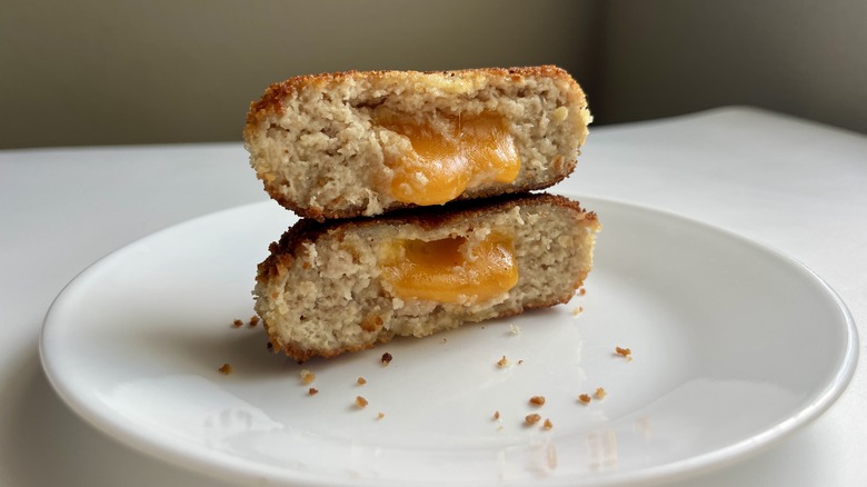 chicken patty on white plate