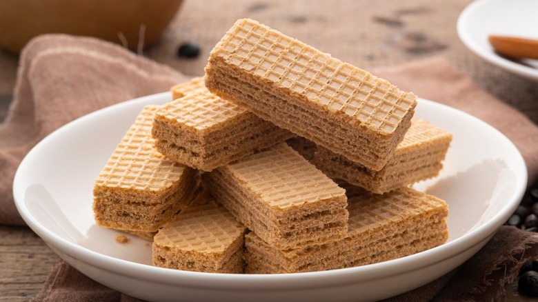 Wafer cookies on white plate