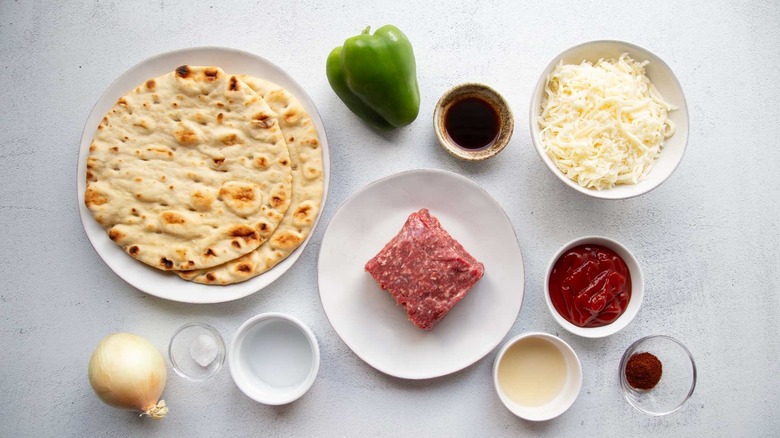 ingredients for cheesesteak-style sloppy joe flatbreads