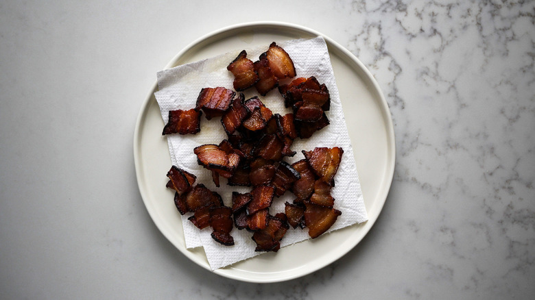 chopped bacon on paper towel