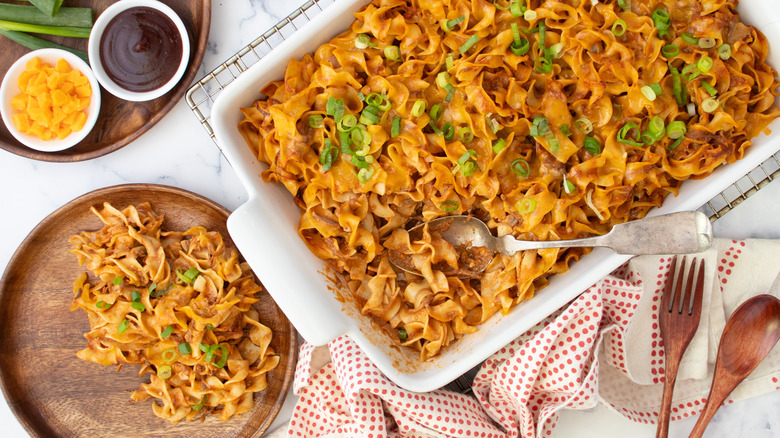 cheesy bbq beef casserole dish