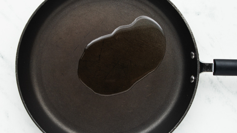 oil heating in pan