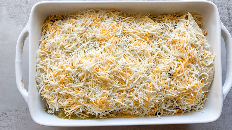 cheesy layer in baking dish