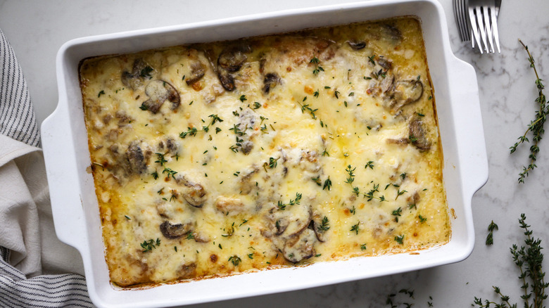 casserole with melted cheese