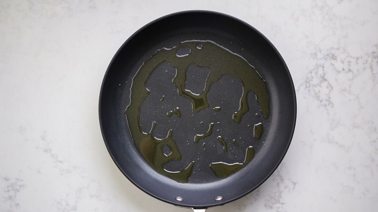 oil in black frying pan