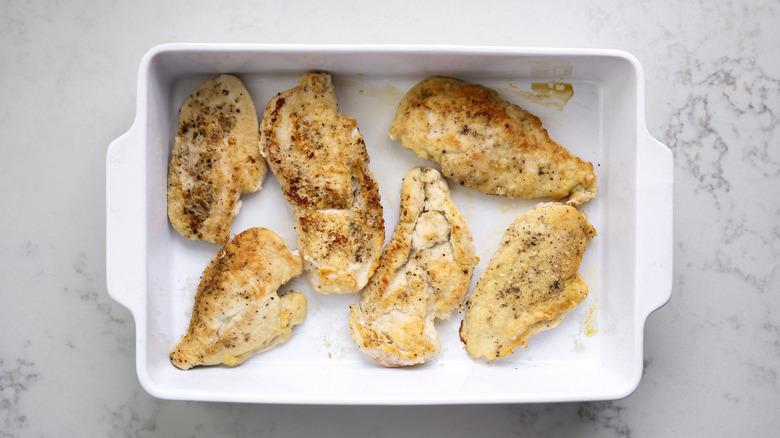 chicken in white pan