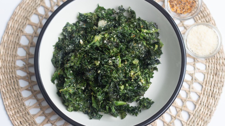 Seasoned kale chips on a plate