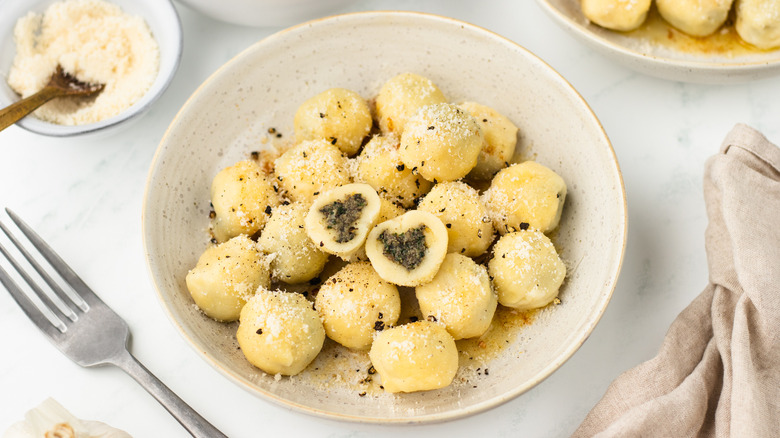 bowl of mushroom-stuffed gnocchi