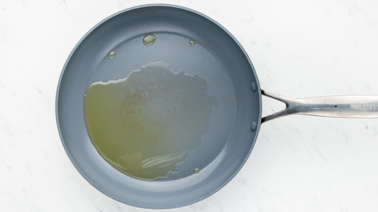 Oil heating in frying pan