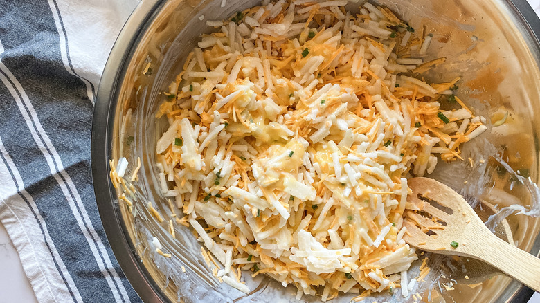 cheesy hashbrowns in large bowl