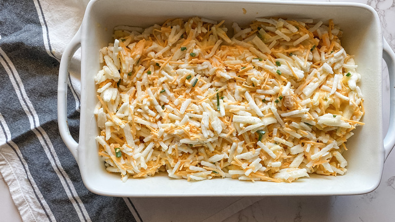 cheesy potato casserole before baking