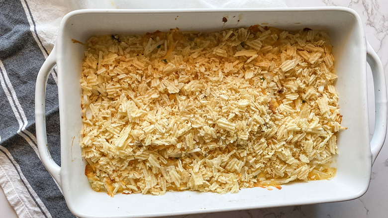 casserole with potato chip topping