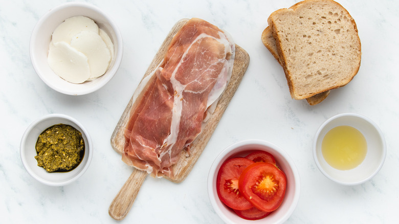 Prosciutto panini ingredients laid out