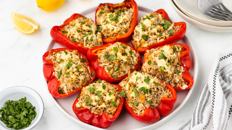 salmon and rice stuffed peppers