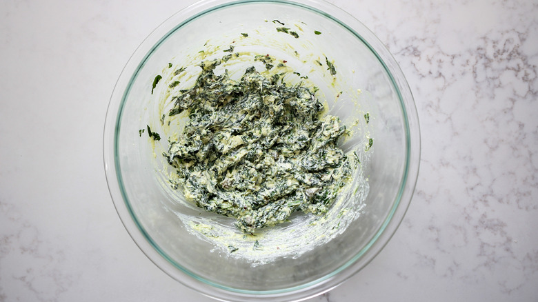 cheesy spinach mixture in bowl