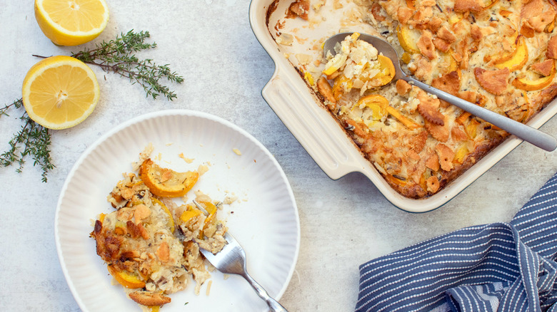 cheesy summer squash casserole on plate