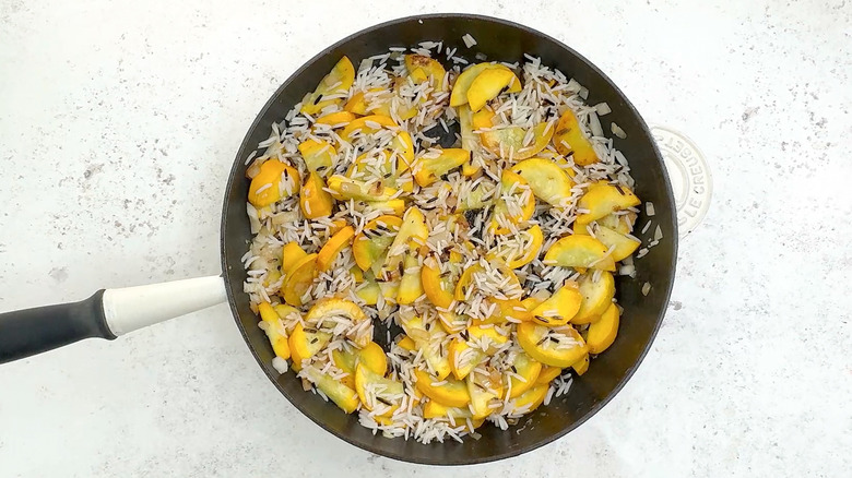 rice and squash mixture in pan