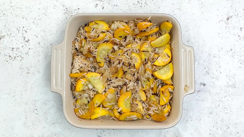 rice and squash mixture in oven dish