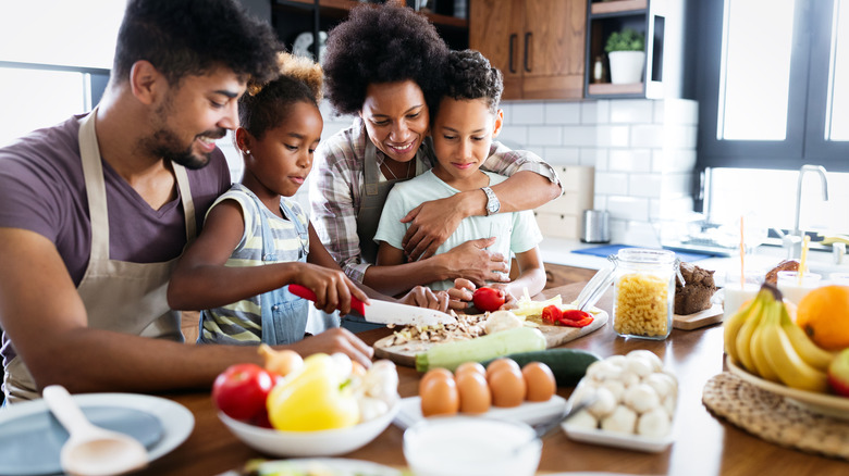 a family cooking