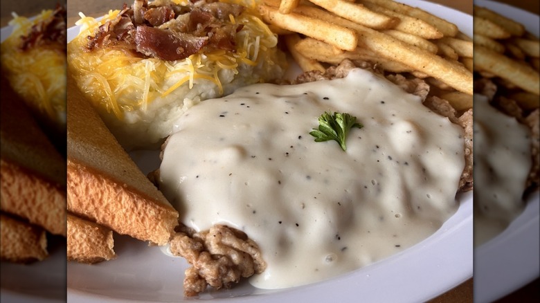 White gravy on chicken fried steak