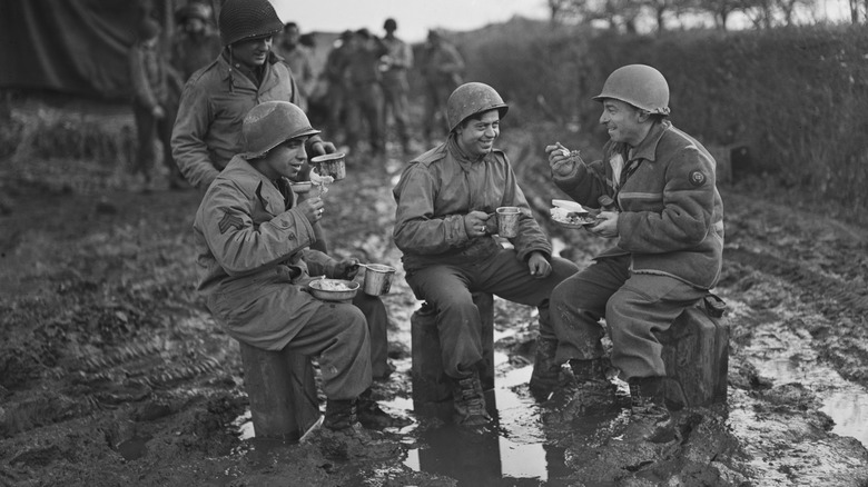 American soldiers eating Army rations