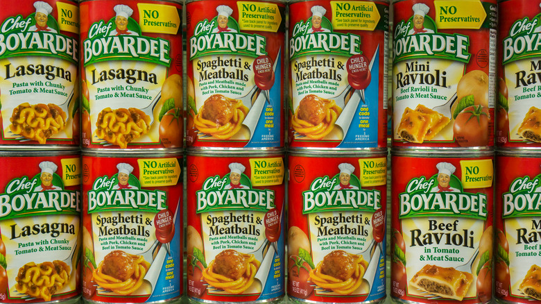 Chef Boyardee products in supermarket aisle