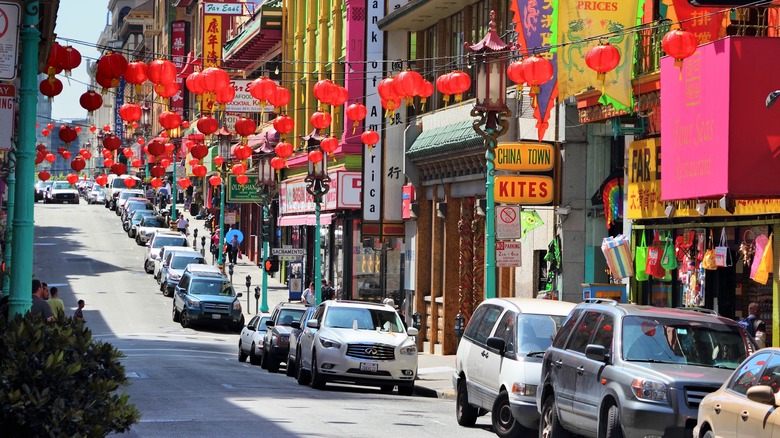 A crowded street in Chinatown