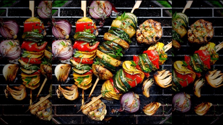 Vegetable skewers on the grill 