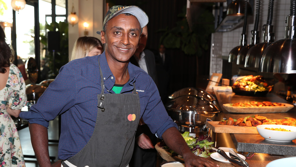 Chef Marcus Samuelsson in restaurant kitchen