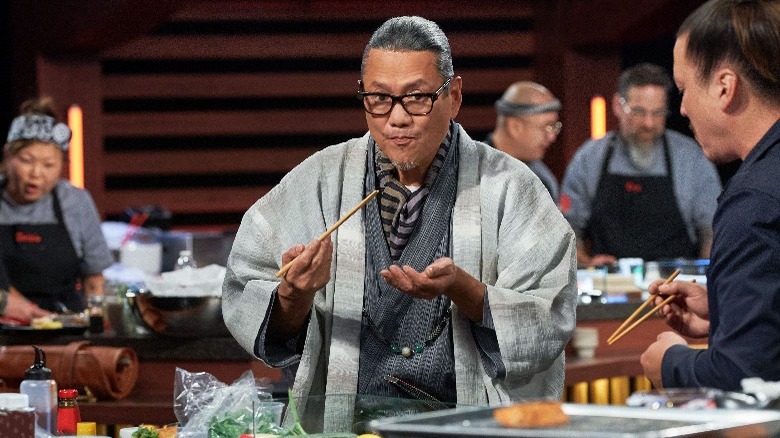 Chef Morimoto eating sushi on Sushi Master