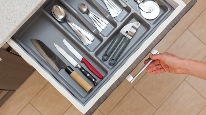 an organized kitchen drawer