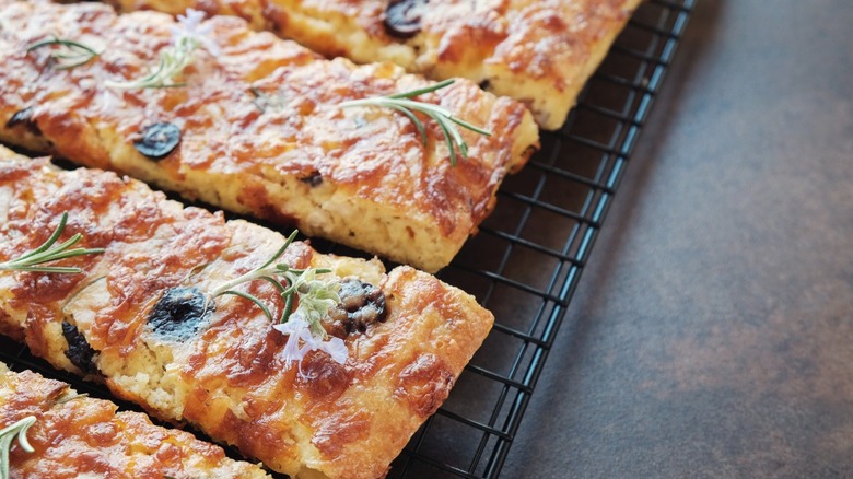 Keto cheese bread on cooling rack