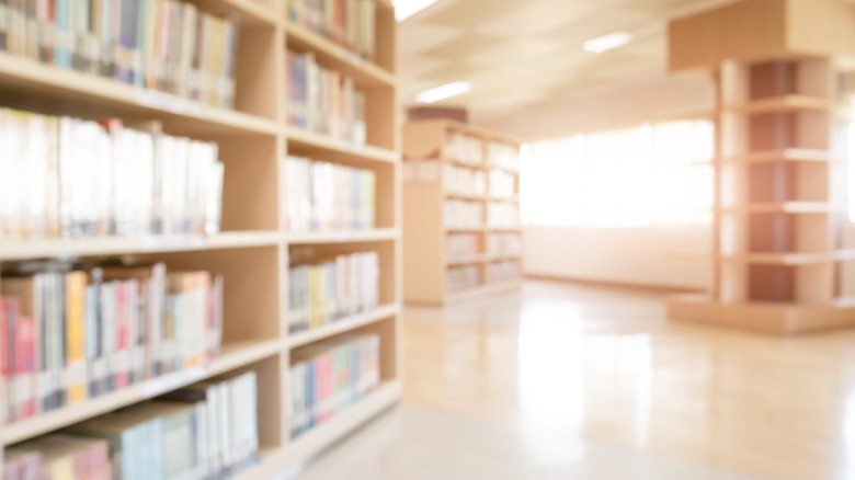 Library stacks filled with books