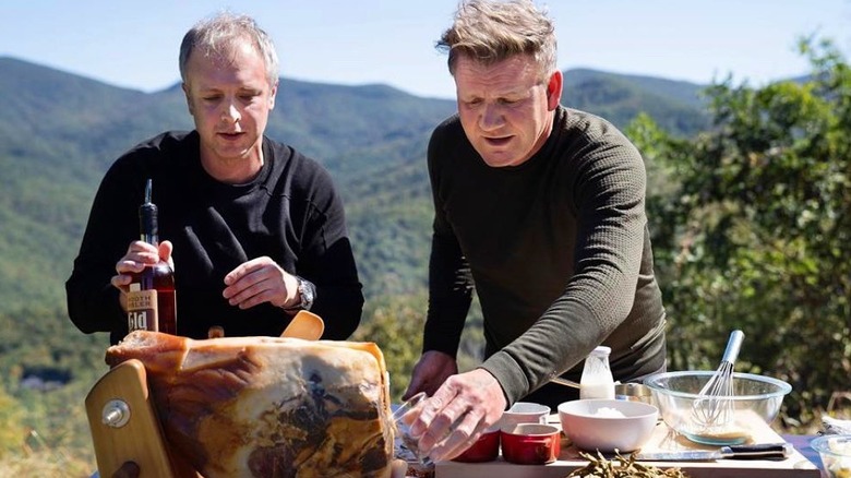 William Dissen and Gordon Ramsay cooking outside