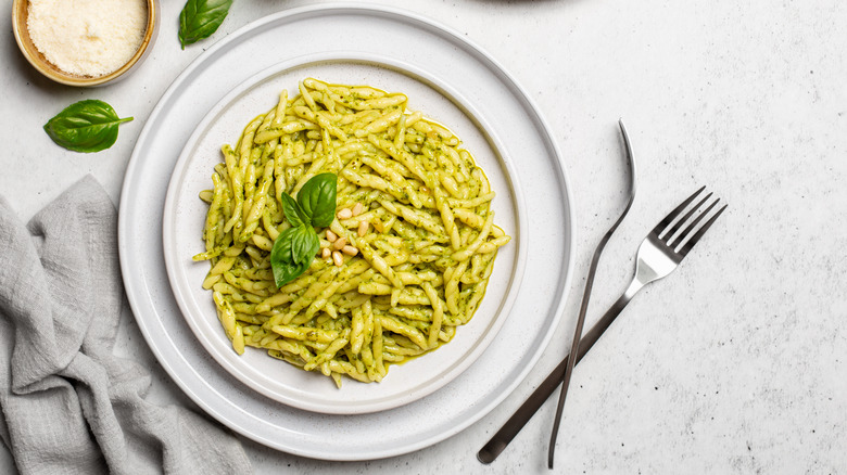 plate of trofie al pesto