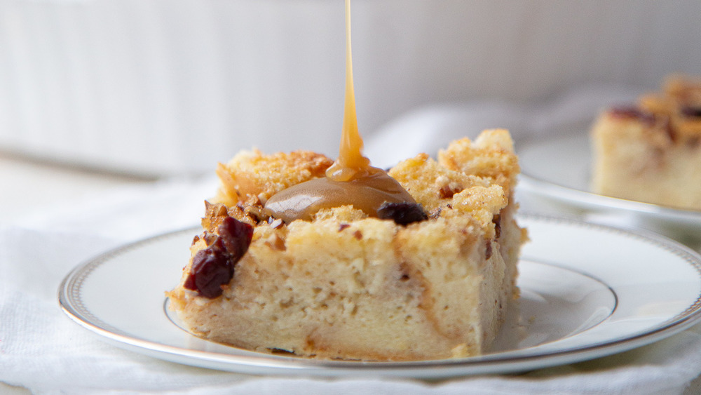 cherry pecan bread pudding with caramel sauce