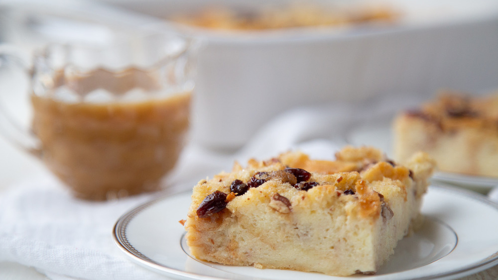 cherry pecan bread pudding with caramel sauce