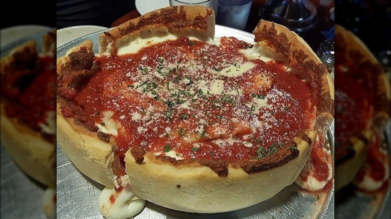 Chicago deep-dish pizza at Manhattan Chicago Pizza