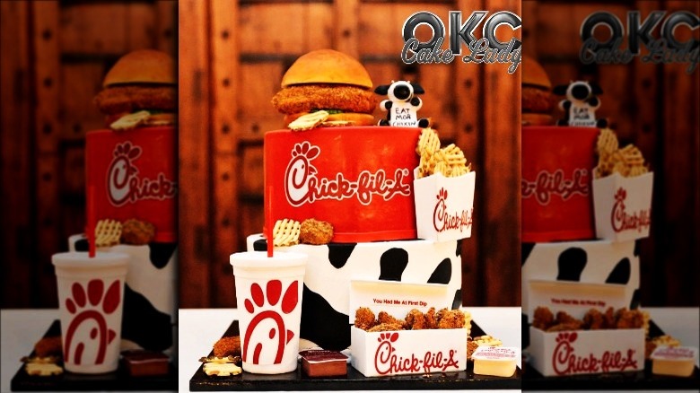 Chick-fil-A-themed wedding cake