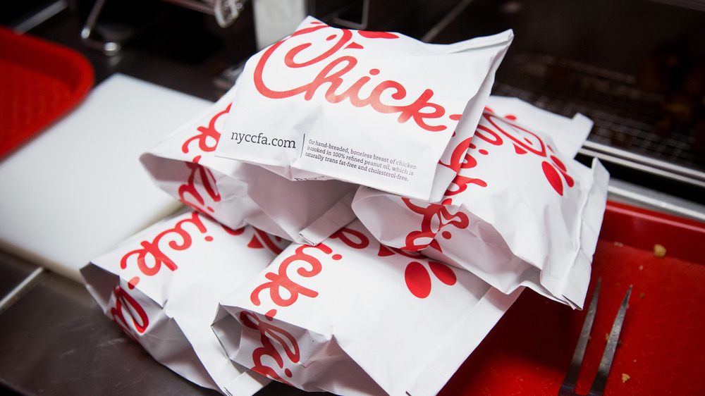 Chick-fil-a sandwiches in a pile