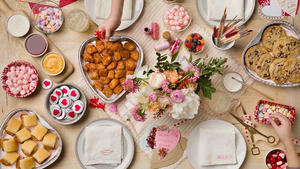 Table spread with Chick-fil-A Valentine's boxes